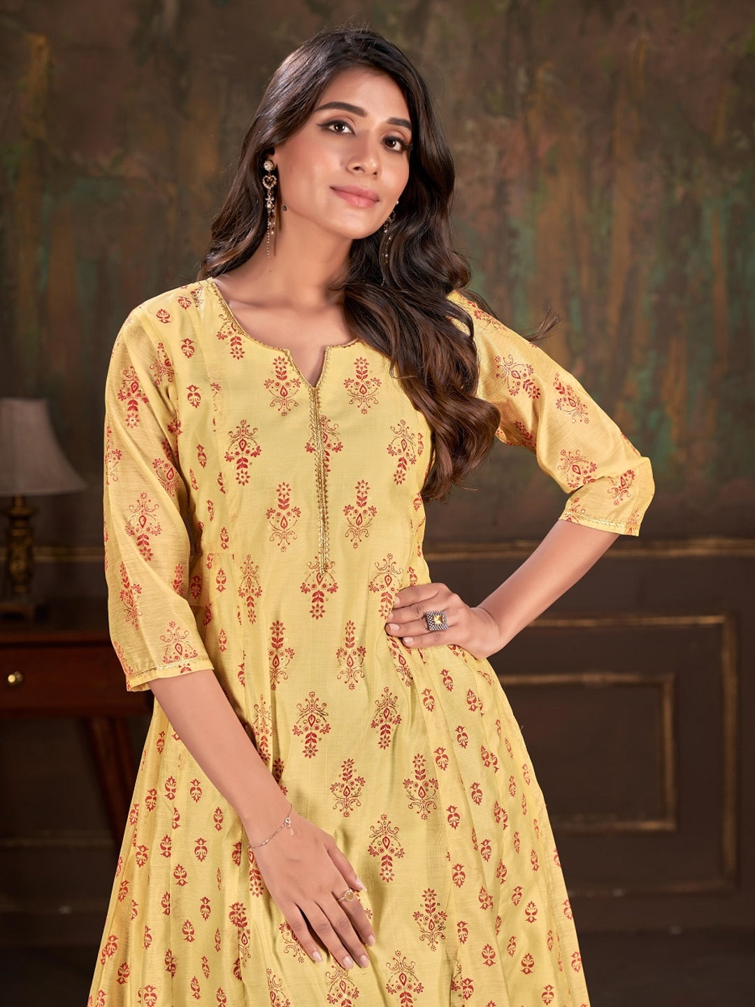 Yellow Colour cotton Printed kurti with vibrant patterns
