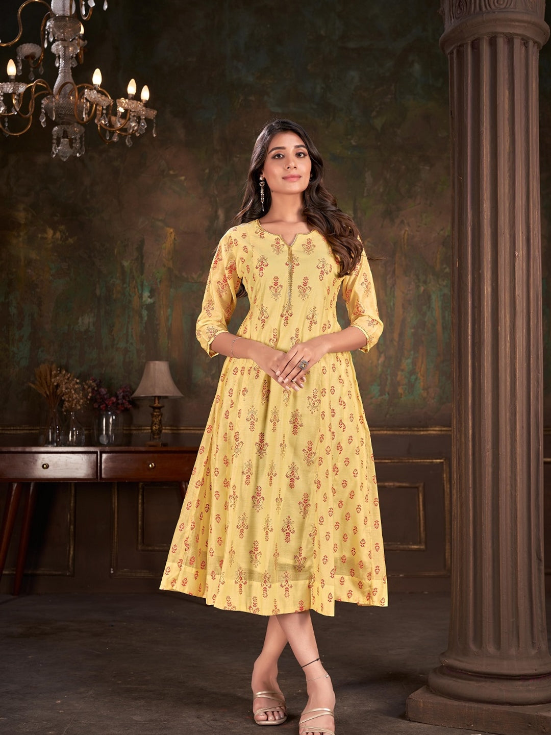 Yellow Colour cotton Printed kurti with vibrant patterns-MLWSHKT8021YLW