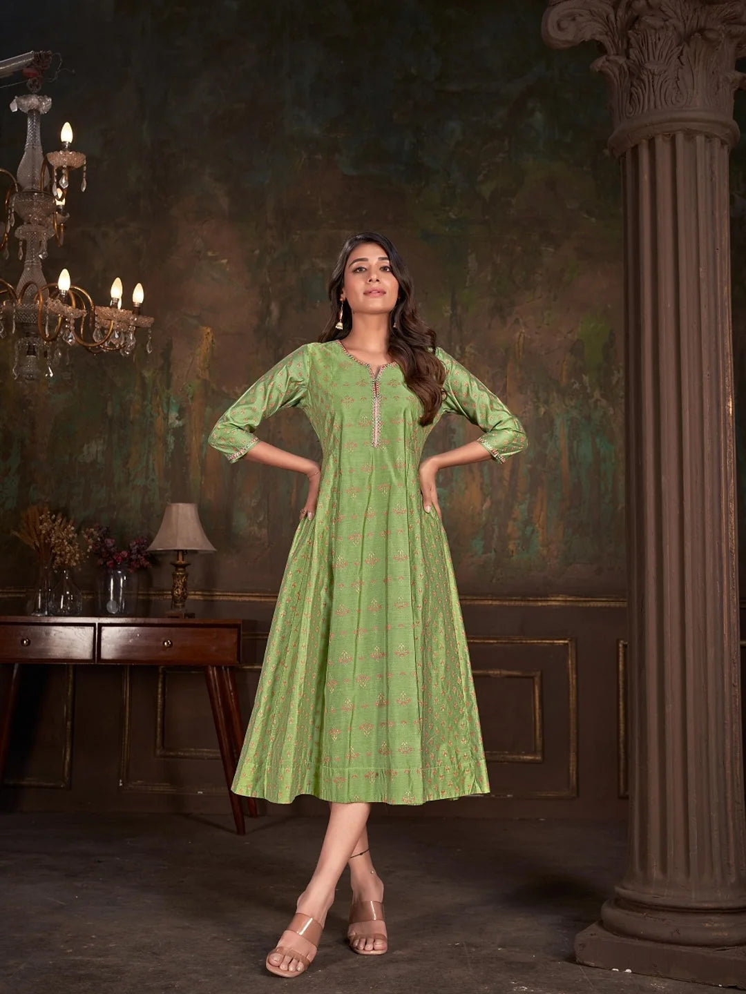 Green Colour cotton Printed kurti with vibrant patterns