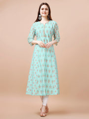 Blue Colour cotton Printed kurti with vibrant patterns-MLWSHKT8023SKB