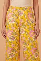 Yellow Rayon Floral Printed Regular Trouser WBOT1622