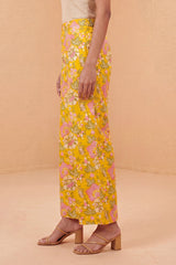 Yellow Rayon Floral Printed Regular Trouser WBOT1622