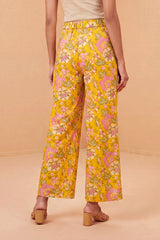 Yellow Rayon Floral Printed Regular Trouser WBOT1622