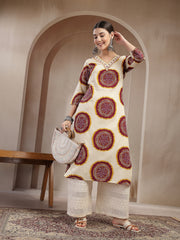 Stylum Women's Wine Bandhej Printed Cotton Straight Kurta (WINECHEF)