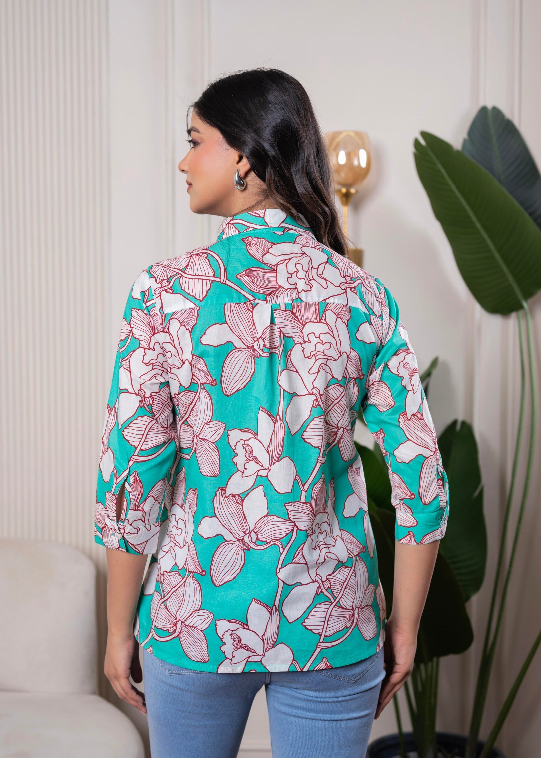 Turquoise Floral Button-Down Shirt