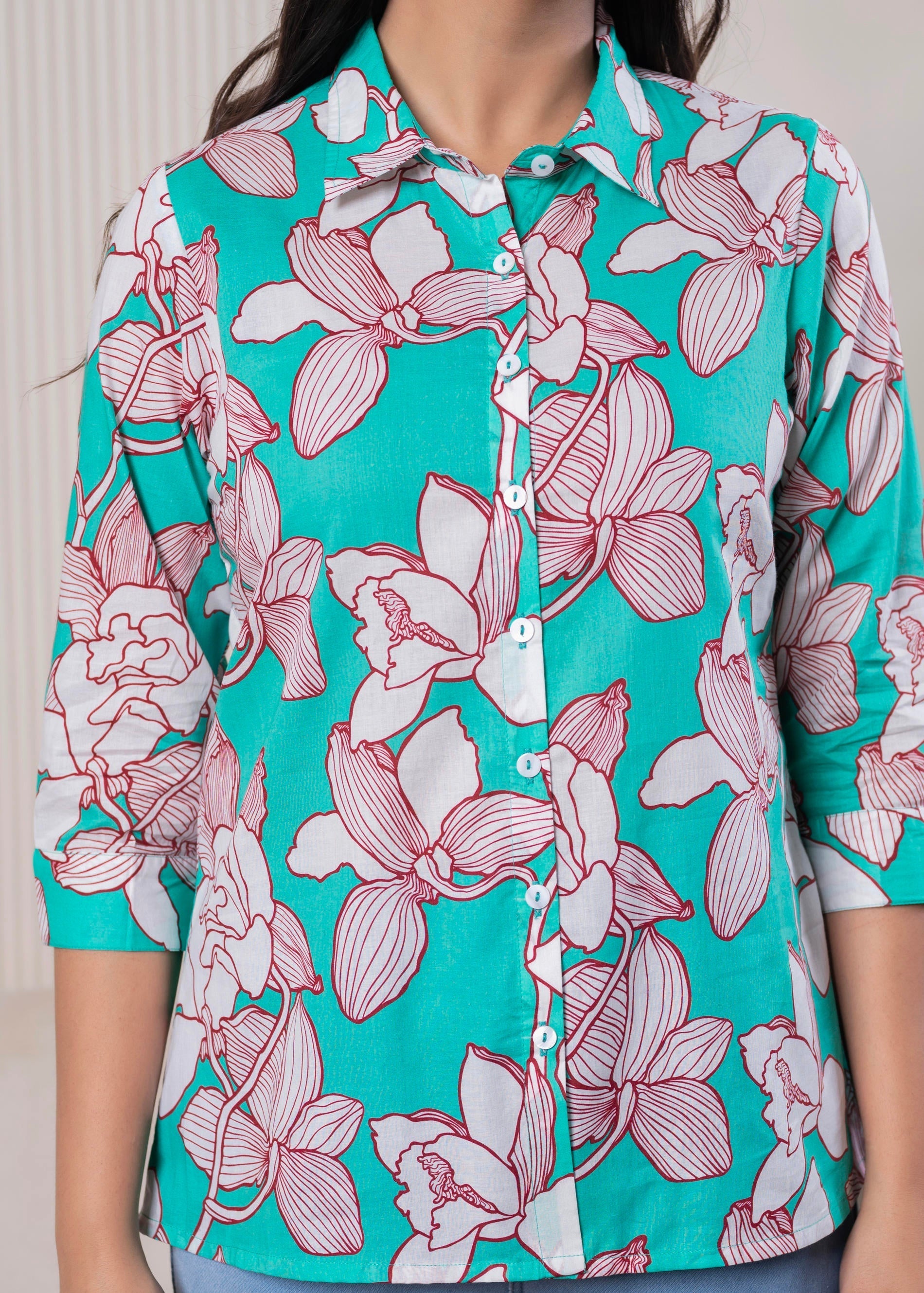 Turquoise Floral Button-Down Shirt