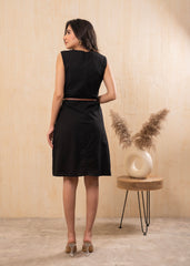 Lamora Black Sleeveless A-Line Belted Dress