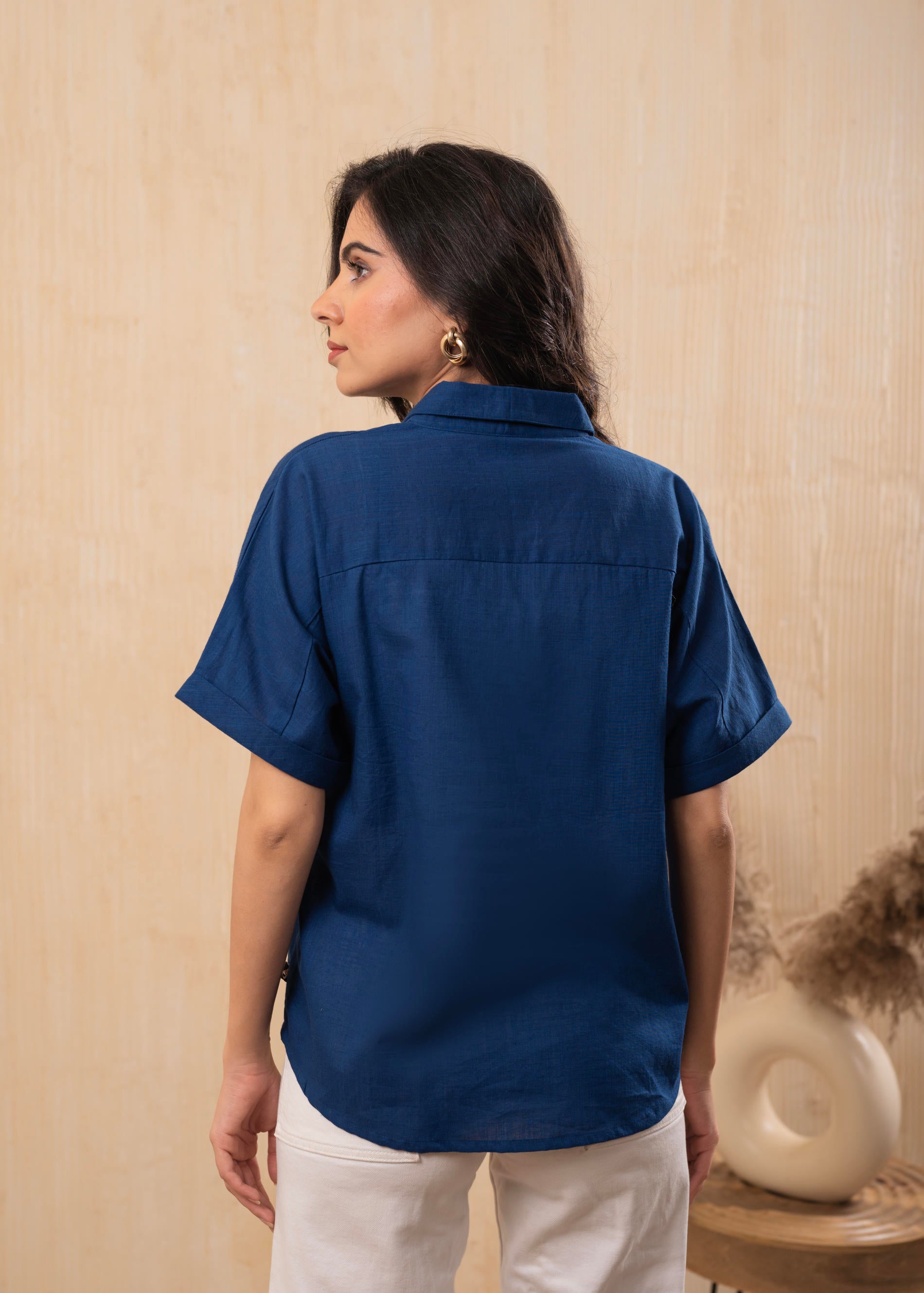 Teal Blue Oversized Boxy Shirt with Front Button Closure | DesiQlo