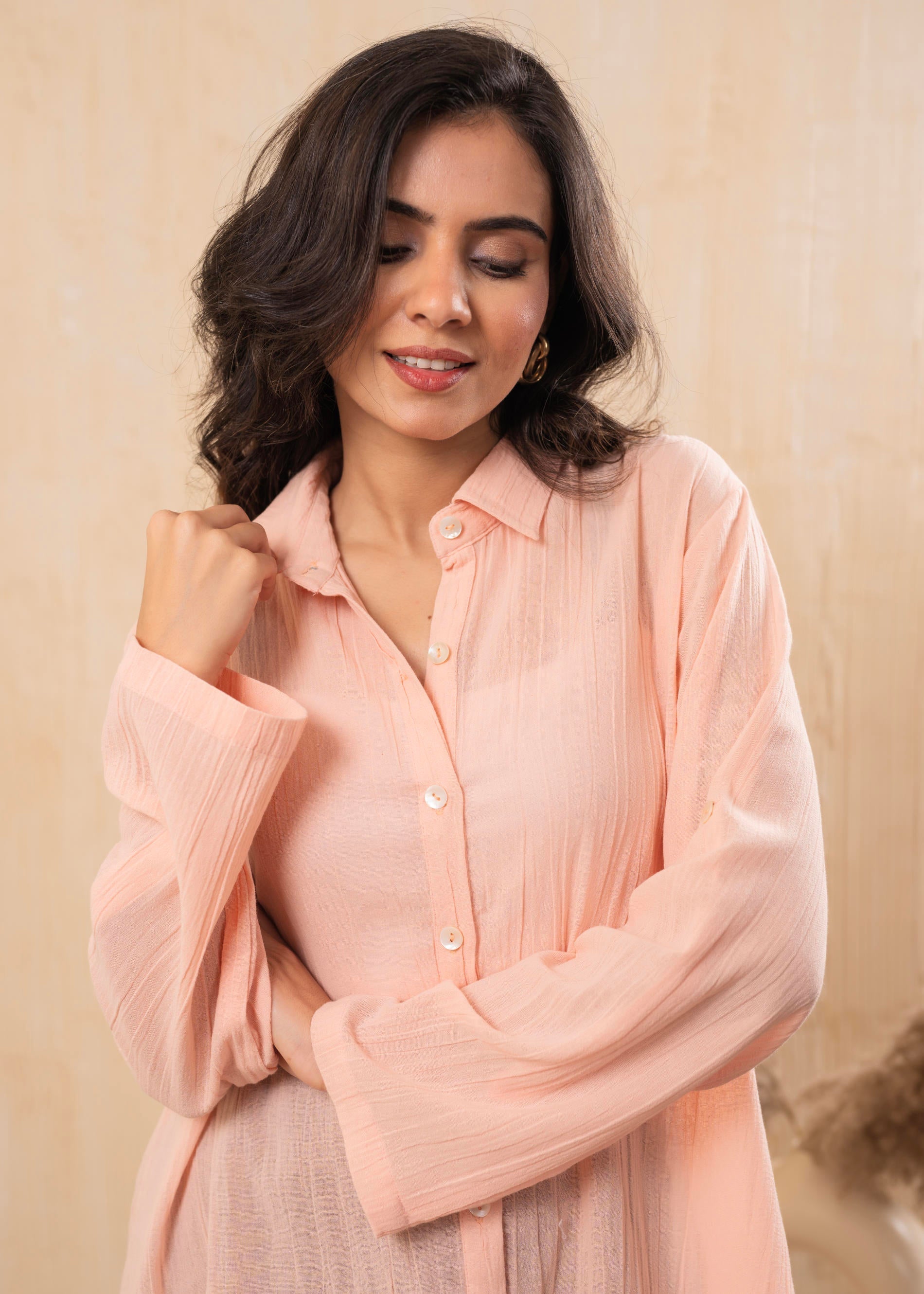 Soft Peach Oversized Relaxed Shirt Tunic | DesiQlo