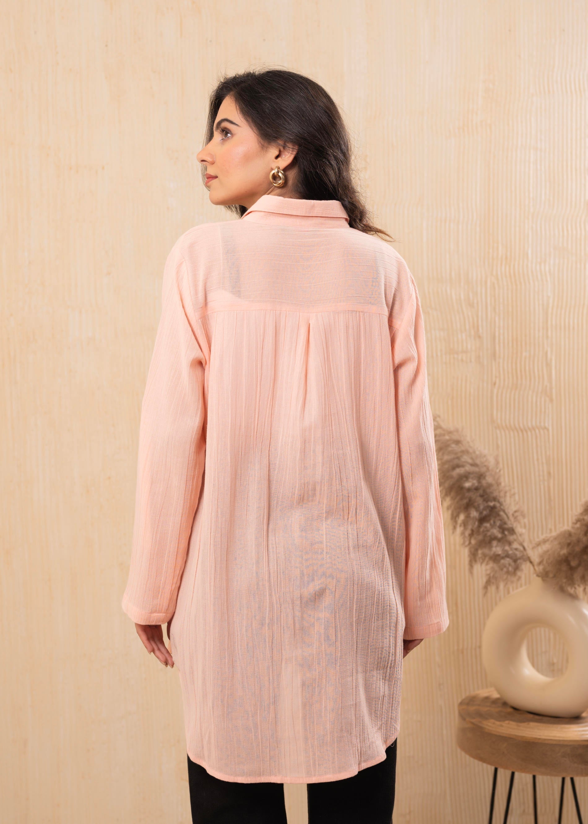 Soft Peach Oversized Relaxed Shirt Tunic | DesiQlo