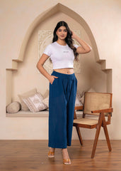 Lamora Women’s Blue Wide-Leg Tie-Up Palazzo Pants