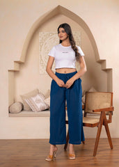 Lamora Women’s Blue Wide-Leg Tie-Up Palazzo Pants