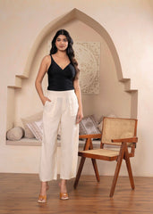 Lamora Women’s Beige Wide-Leg palazzo with utility pockets