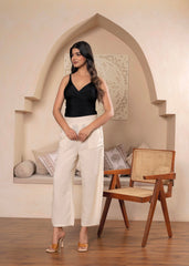 Lamora Women’s Beige Wide-Leg palazzo with utility pockets