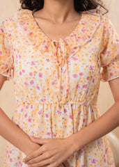 Lamora Pastel Peach Floral Fit & Flare Short Dress
