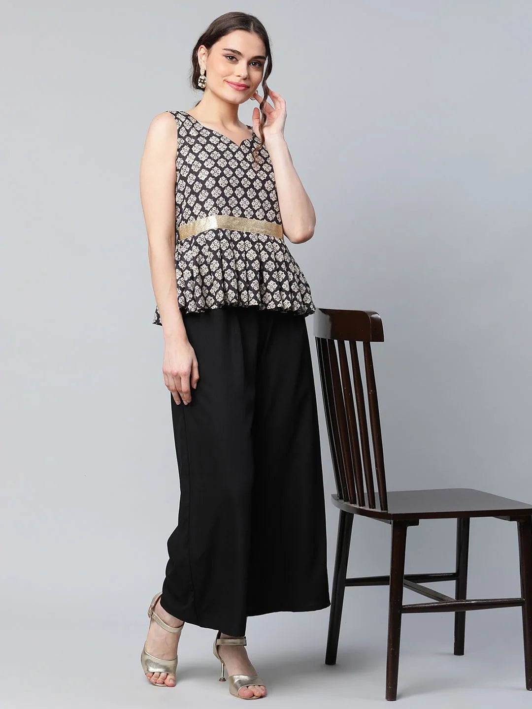 Black Digital Printed Top & Palazzo Set | Co Ord Sets for Women