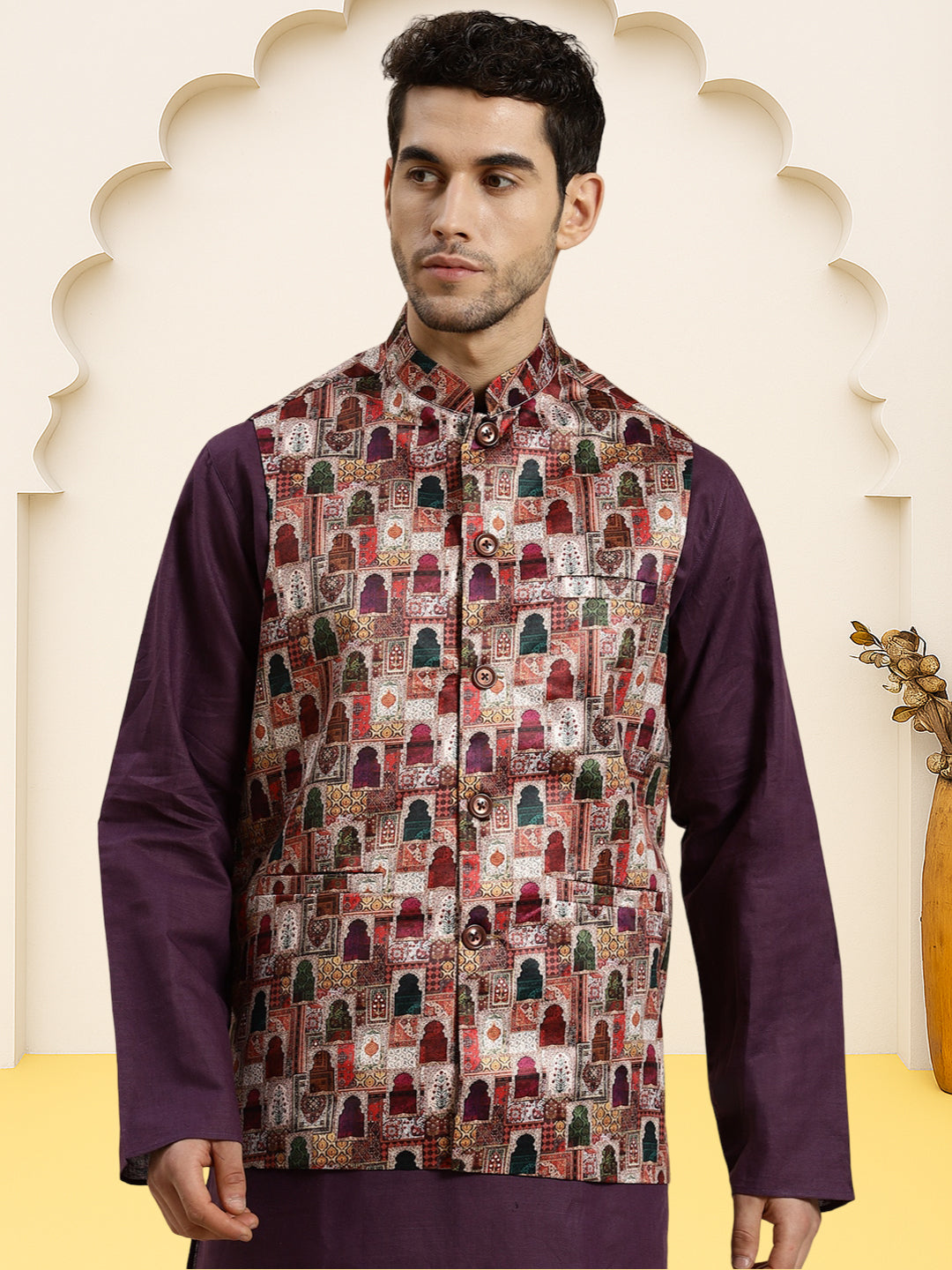 DesiQlo Men WaistCoat - Multicolor - WaistCoat_3002Purple