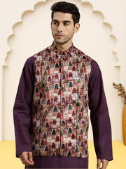Silk Blend Ethnic Wear Nehru Jacket ( WaistCoat 3002Purple )