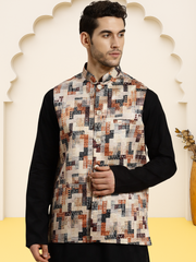 Silk Blend Ethnic Wear Nehru Jacket ( WaistCoat 3003Beige )