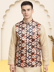 Silk Blend Ethnic Wear Nehru Jacket ( WaistCoat 3003Cream )
