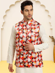 Silk Blend Ethnic Wear Nehru Jacket ( WaistCoat 3003Orange )