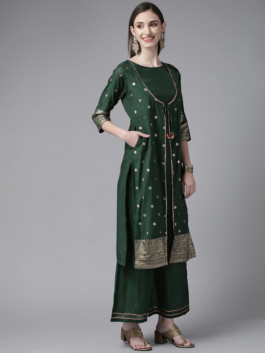 Green Printed Kurta Palazzo Set - Women's Chanderi Style