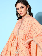 Peach Bandhani Printed Kaftan Kurta-AHKFCRPG-6048-FF