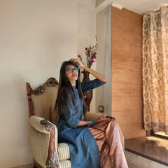 Women Navy self design straight Kurta ( JOK 1162 Navy )-JOK-1162