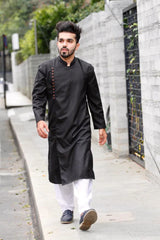 Men Black Solid Kurta with Churidar ( JOKP 588 Black )-JOKP-588