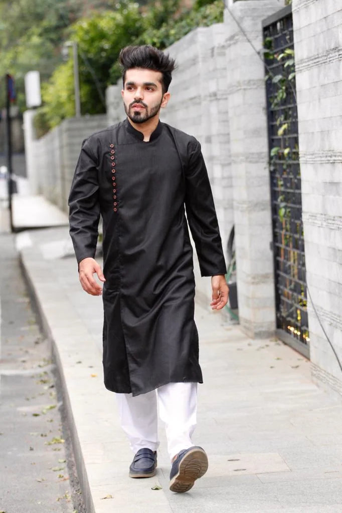 Stylish Black Solid Mens Kurta - Classic Indian Kurta for Men