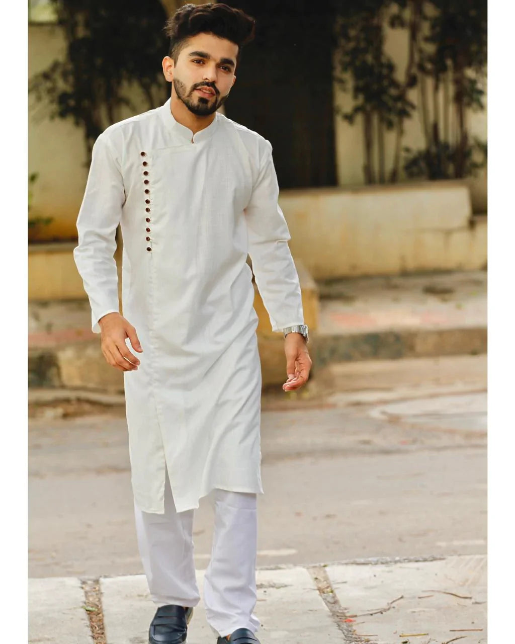 White Solid Cotton Kurta Pajama Set for Men | Ethnic Wear