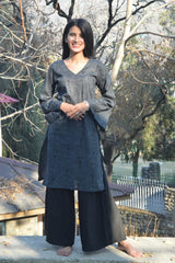 Women Charcoal Grey & Black Printed Straight Kurta ( JOK 1315 Grey )-JOK-1315