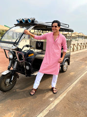 Men Pink Chikankari Embroidered and Sequence Kurta with Churidar-JOKP-678