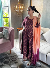 Women Pink & Beige Self-Striped Kurta with Trousers & Dupatta ( JOKS D1P 1310 Pink )-JOKS-D1P