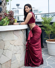 Women's Latest Solid Silk Blend Saree With Unstiched Blouse-AVN-1700-MAROON