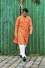 Men Orange Printed Kurta Only