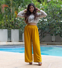 DesiQlo Women Mustard Solid Straight Palazzos ( JOPL 2121Mustard )