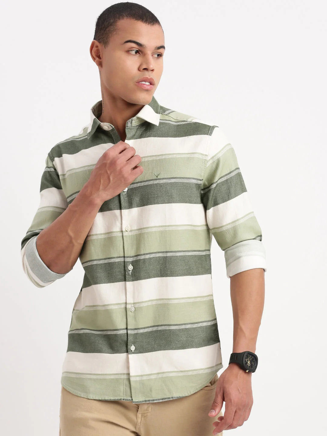Green Striped Cotton Shirt for Men | DesiQlo Casual Shirts