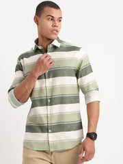 Men Horizontal Stripes Green Shirt-WikiStripes-1068-Green