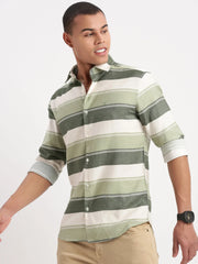 Men Horizontal Stripes Green Shirt-WikiStripes-1068-Green