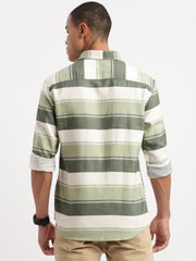 Men Horizontal Stripes Green Shirt-WikiStripes-1068-Green