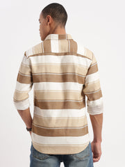 Men Horizontal Stripes Brown Shirt-WikiStripes-1069-Brown