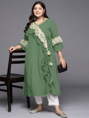 Women Polka Dot Printed Flared Sleeves A line Kurta-AP-AHKUCRFP-1129