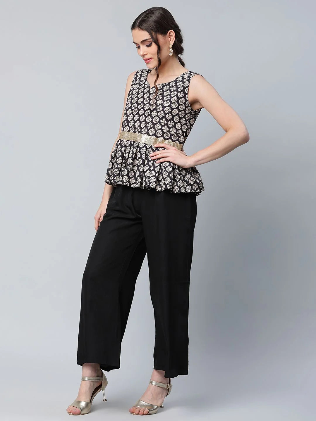 Black Digital Printed Top & Palazzo Set | Co Ord Sets for Women