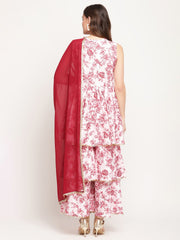 Women's White Rayon Digital Floral Print Sharara Set with Dupatta-AHKUDUSH-COMBO-398-FF