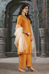 Orange Peel Straight Embroidered Kurta Set with Trousers and Dupatta-CL-KPD-132