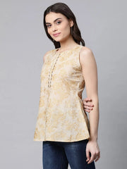 Beige & Gold Cotton Printed Tunic-AHTUCOPGGL-8068
