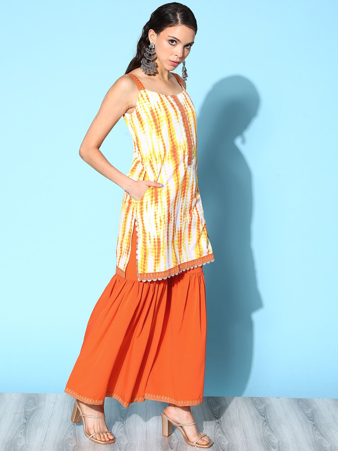 Orange Printed Sharara Set | Stylish Sharara Suits for Women