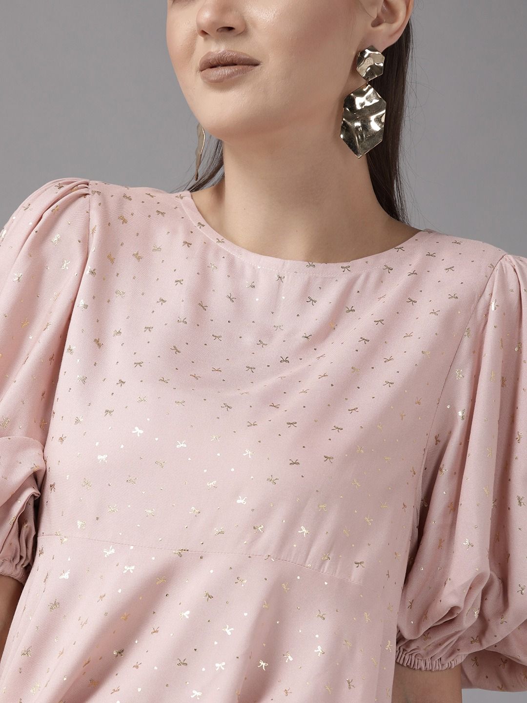 Pink Rayon Gold Print Tunic Top - Stylish Indian Kurta Ladies