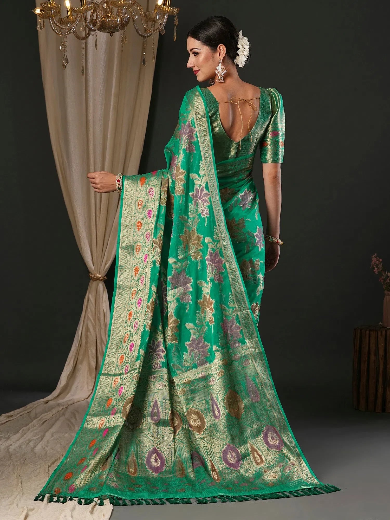 Turquoise Organza Saree | Designer Sarees India